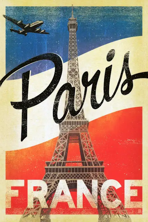 Vintažinis kelionių plakatas Paris France Eiffel Tower – vintažinis kelionių plakatas | Framein