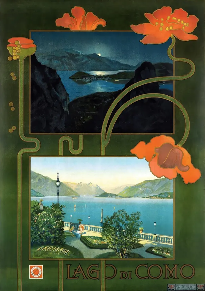 Vintažinis kelionių plakatas Lago di Como 1899 – vintažinis kelionių plakatas | Framein