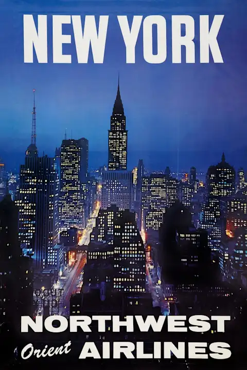 Vintažinis kelionių plakatas New York naktis – vintažinis kelionių plakatas | Framein