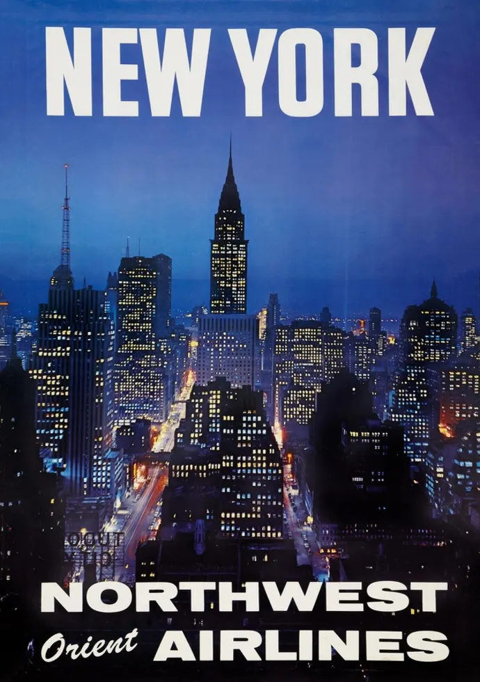 Vintažinis kelionių plakatas New York naktis – vintažinis kelionių plakatas | Framein