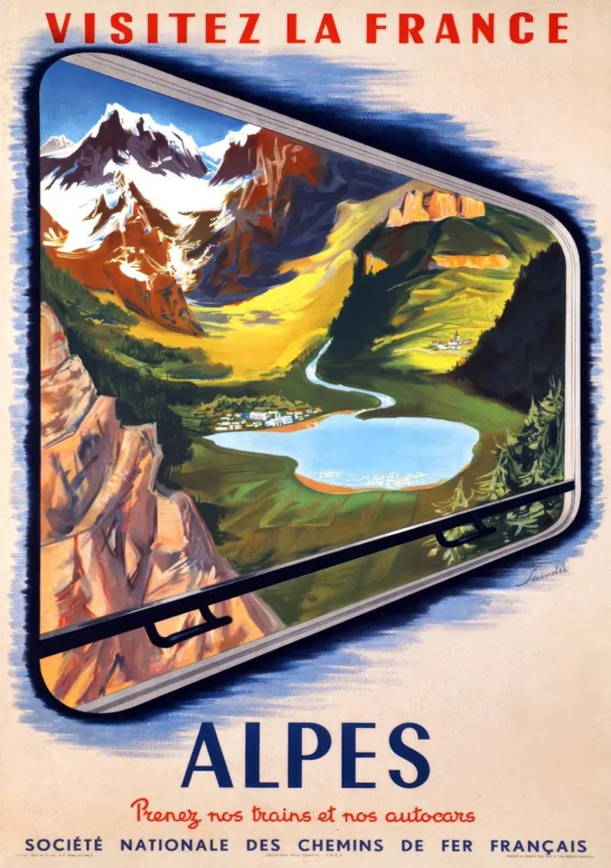 Vintažinis kelionių plakatas Visitez la France Alpes 1952 – vintažinis kelionių plakatas | Framein