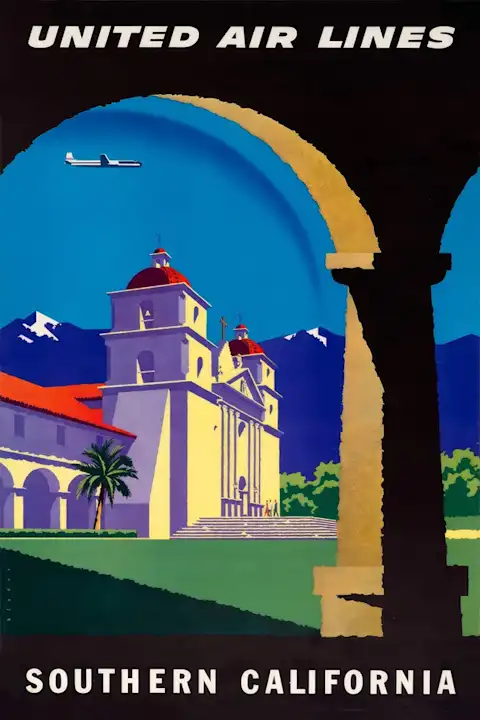 Vintažinis kelionių plakatas United Air Lines Southern California – vintažinis kelionių plakatas | Framein