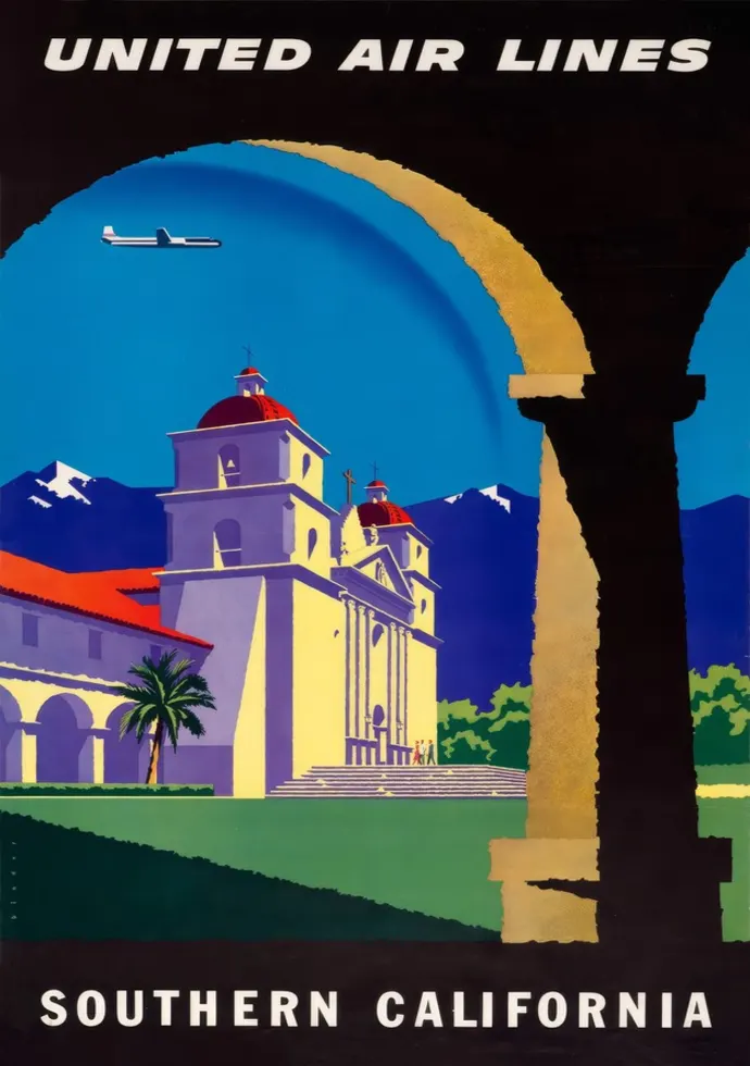 Vintažinis kelionių plakatas United Air Lines Southern California – vintažinis kelionių plakatas | Framein