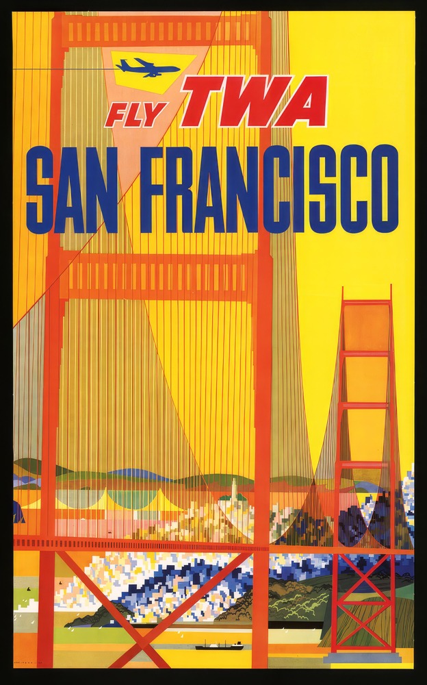 Vintažinis kelionių plakatas Fly TWA San Francisco 1957 – vintažinis kelionių plakatas | Framein