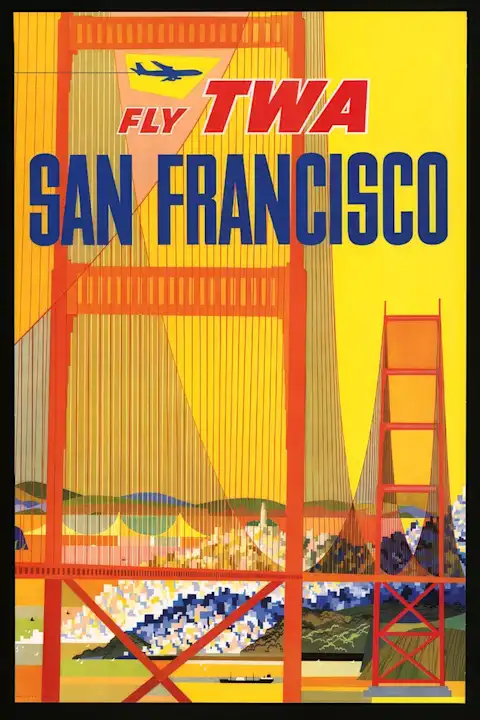 Vintažinis kelionių plakatas Fly TWA San Francisco 1957 – vintažinis kelionių plakatas | Framein