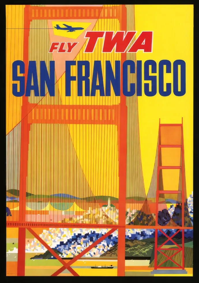 Vintažinis kelionių plakatas Fly TWA San Francisco 1957 – vintažinis kelionių plakatas | Framein