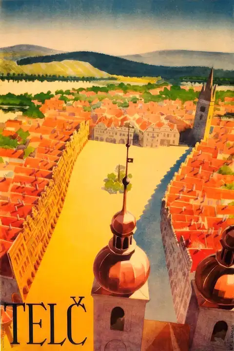Vintažinis kelionių plakatas Telč 1930 – vintažinis kelionių plakatas | Framein