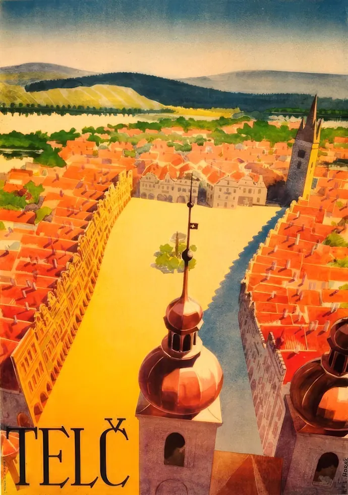 Vintažinis kelionių plakatas Telč 1930 – vintažinis kelionių plakatas | Framein