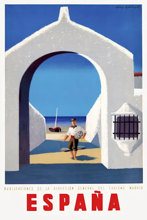 Vintažinis kelionių plakatas Spain fisherman 1945 – vintažinis kelionių plakatas | Framein