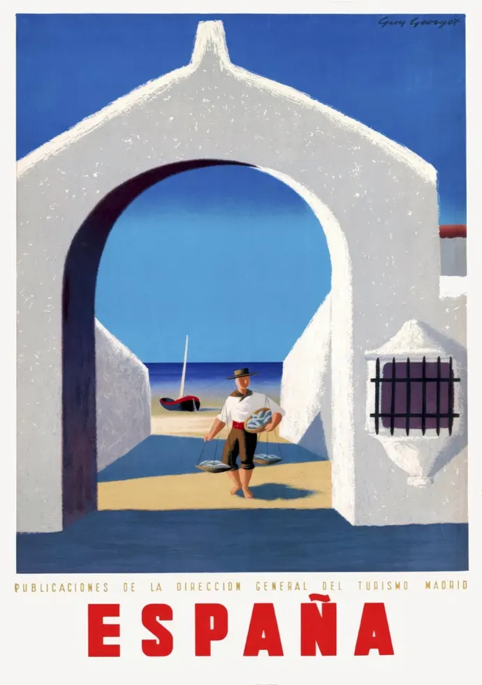 Vintažinis kelionių plakatas Spain fisherman 1945 – vintažinis kelionių plakatas | Framein