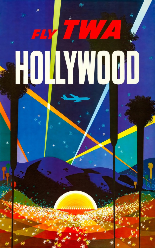 Vintažinis kelionių plakatas TWA Hollywood – vintažinis kelionių plakatas | Framein