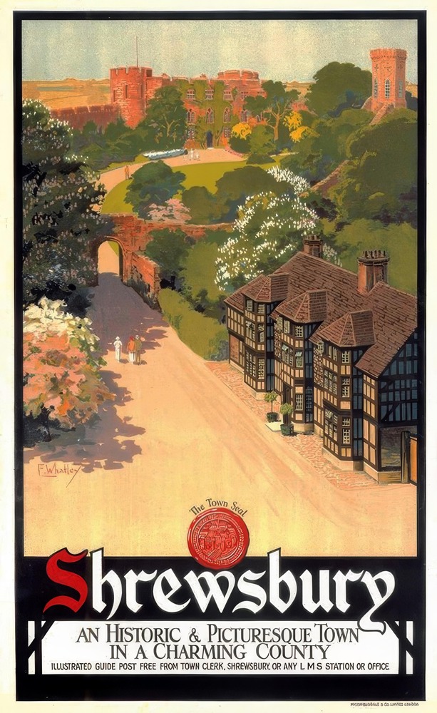 Vintažinis kelionių plakatas Shrewsbury 1925 – vintažinis kelionių plakatas | Framein