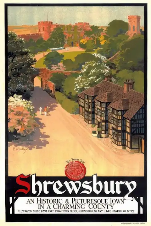 Vintažinis kelionių plakatas Shrewsbury 1925 – vintažinis kelionių plakatas | Framein