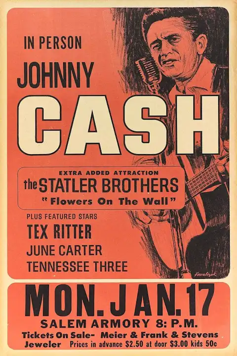 Vintažinis Johny Cash koncerto plakatas – vintažinis koncerto plakatas | Framein