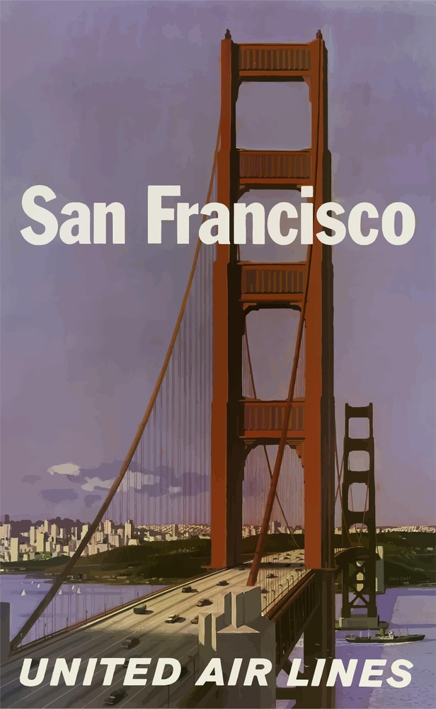 Vintažinis kelionių plakatas San Francisco Golden Gate – vintažinis kelionių plakatas | Framein