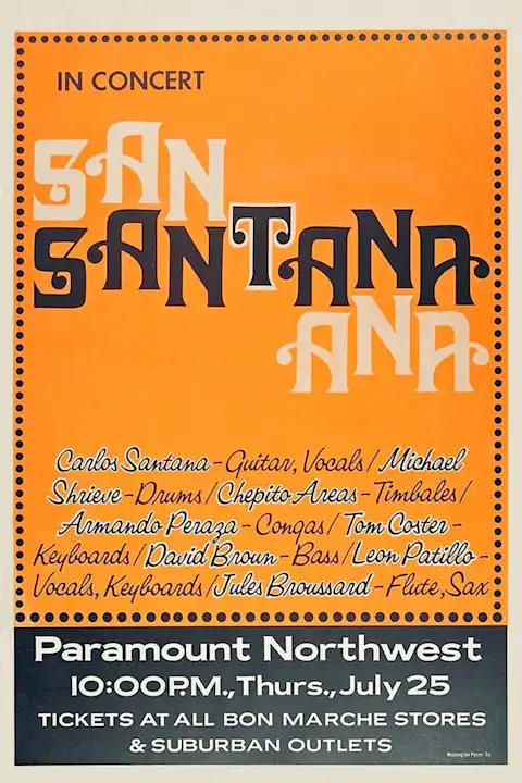 Vintažinis Santana (2) koncerto plakatas – vintažinis koncerto plakatas | Framein