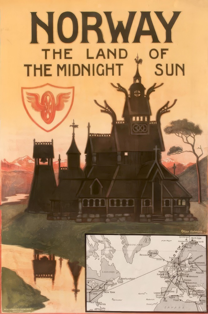 Vintažinis kelionių plakatas Norway The Land of the Midnight Sun 1920 – vintažinis kelionių plakatas | Framein
