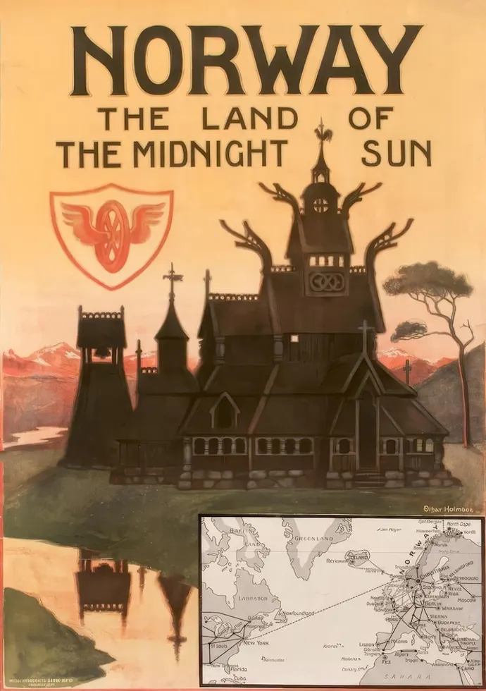 Vintažinis kelionių plakatas Norway The Land of the Midnight Sun 1920 – vintažinis kelionių plakatas | Framein