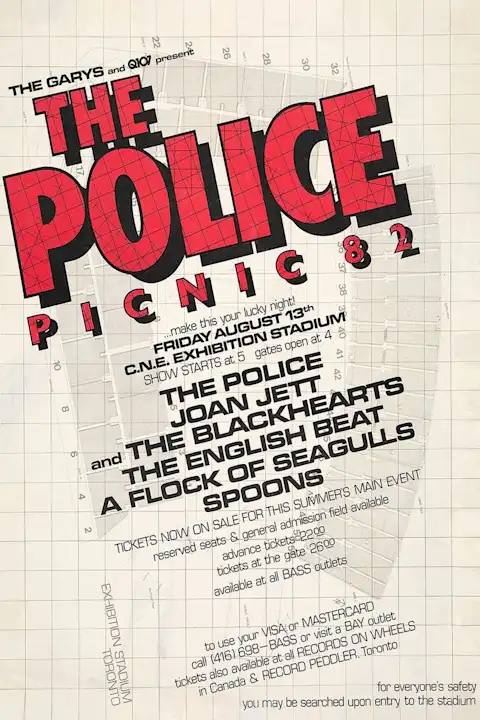 Vintažinis The Police Picnic 82 koncerto plakatas – vintažinis koncerto plakatas | Framein