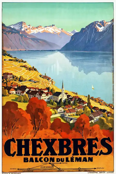 Vintažinis kelionių plakatas Chexbres balcon du Léman 1927 – vintažinis kelionių plakatas | Framein