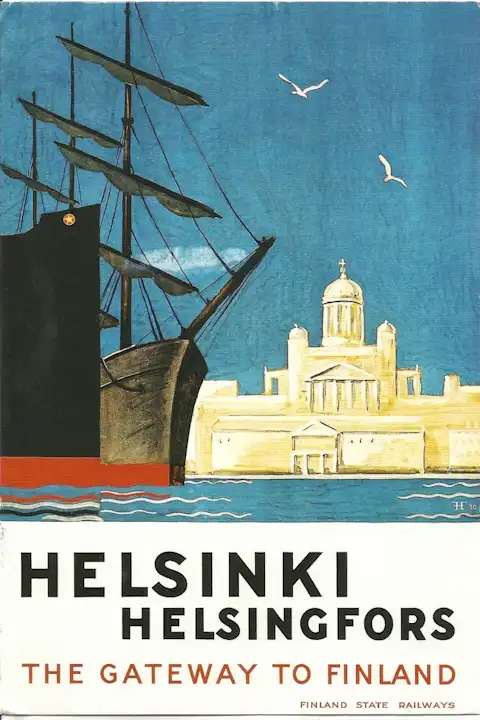 Vintažinis kelionių plakatas Helsinki ship – vintažinis kelionių plakatas | Framein