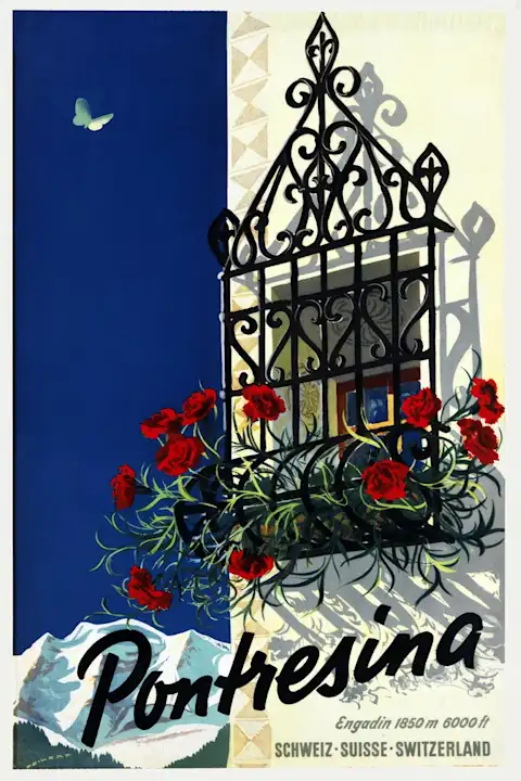 Vintažinis kelionių plakatas Pontresina 1940 – vintažinis kelionių plakatas | Framein