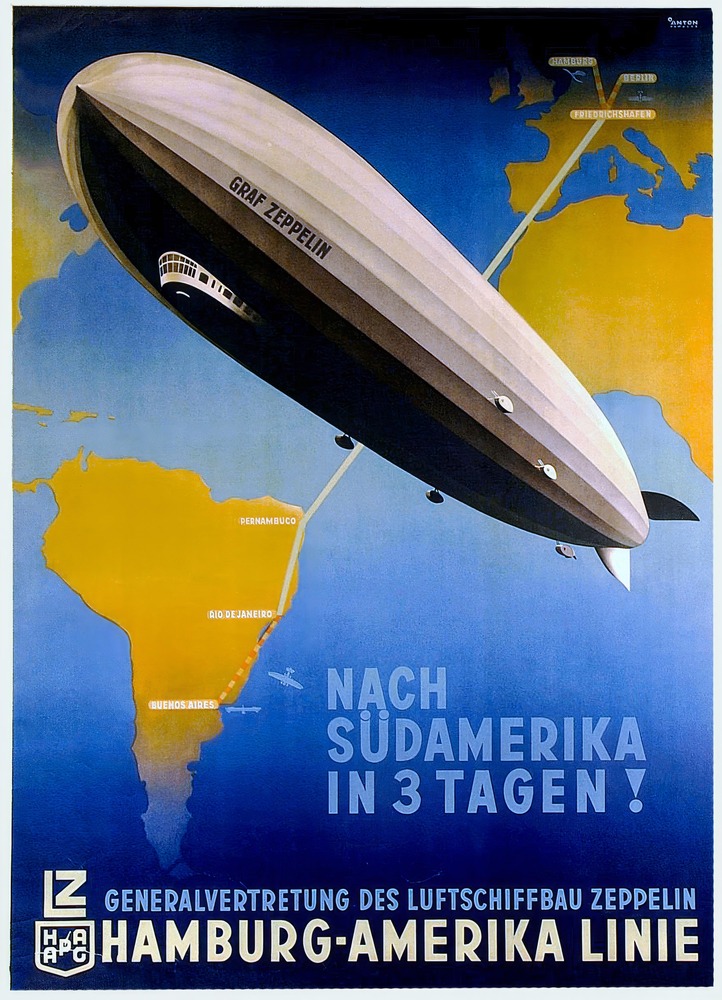 Vintažinis kelionių plakatas Zeppelin to Argentina 1932-1937 – vintažinis kelionių plakatas | Framein