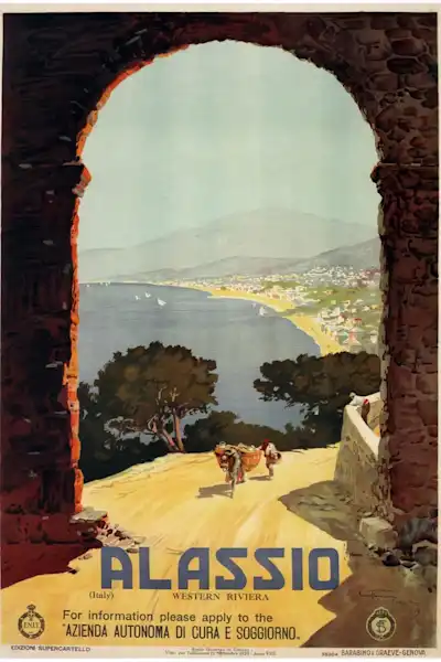 Vintažinis kelionių plakatas Alassio Western Riviera 1929 – vintažinis kelionių plakatas | Framein