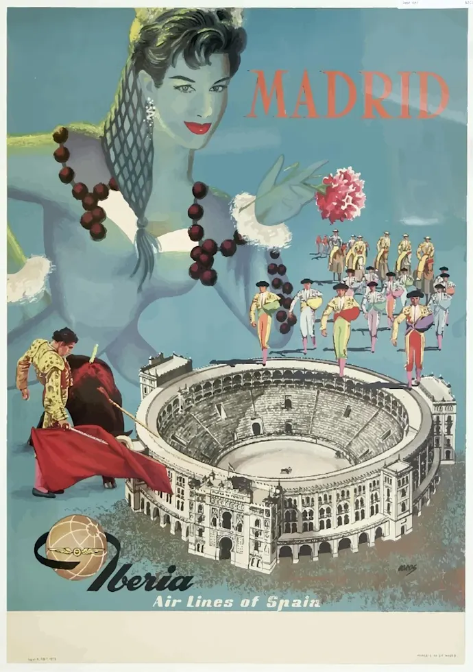 Vintažinis kelionių plakatas Madrid Spain 1950 – vintažinis kelionių plakatas | Framein