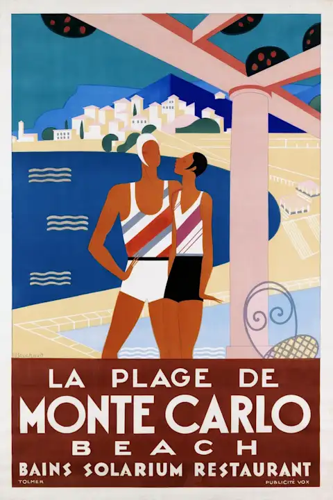 Vintažinis kelionių plakatas Monte Carlo Beach 1929 – vintažinis kelionių plakatas | Framein