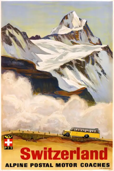 Vintažinis kelionių plakatas Switzerland Alpine – vintažinis kelionių plakatas | Framein