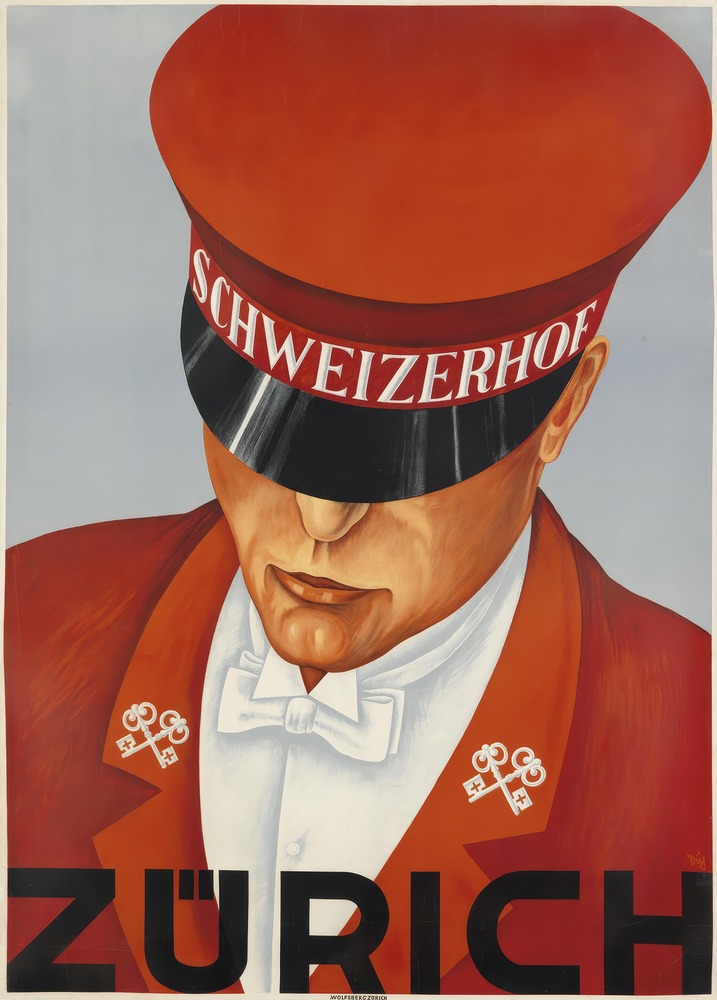 Vintažinis kelionių plakatas Schweizerhof Zürich 1930 – vintažinis kelionių plakatas | Framein