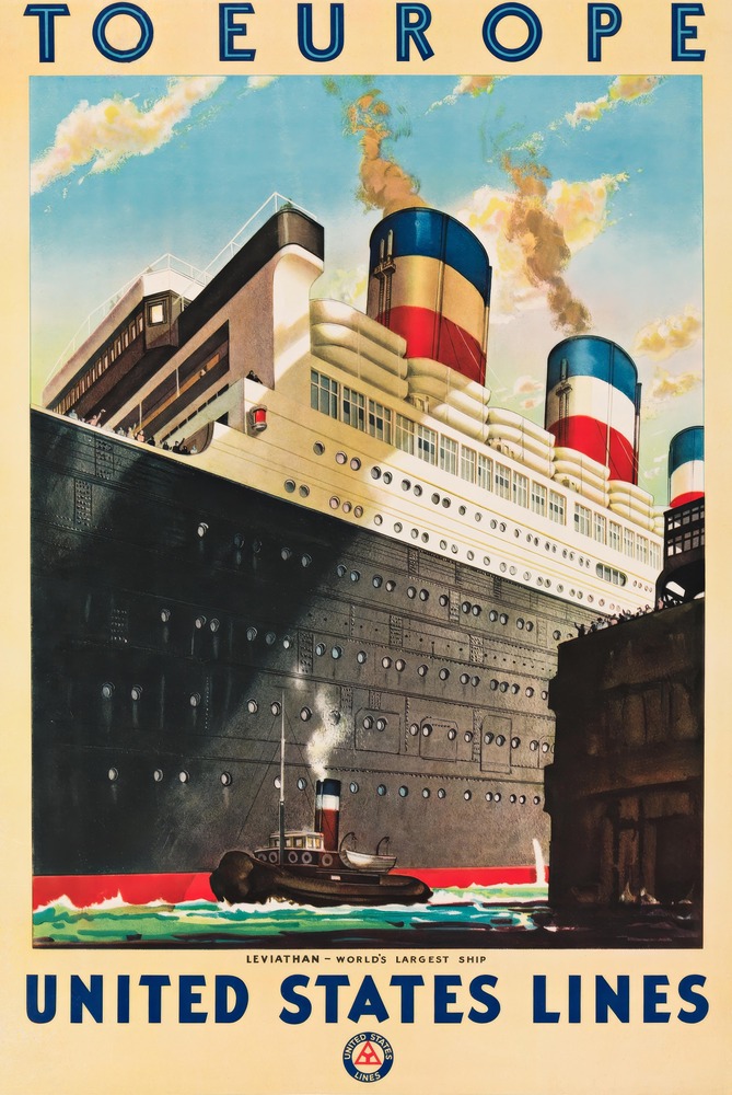 Vintažinis kelionių plakatas Leviathan Steamship Europa – vintažinis kelionių plakatas | Framein