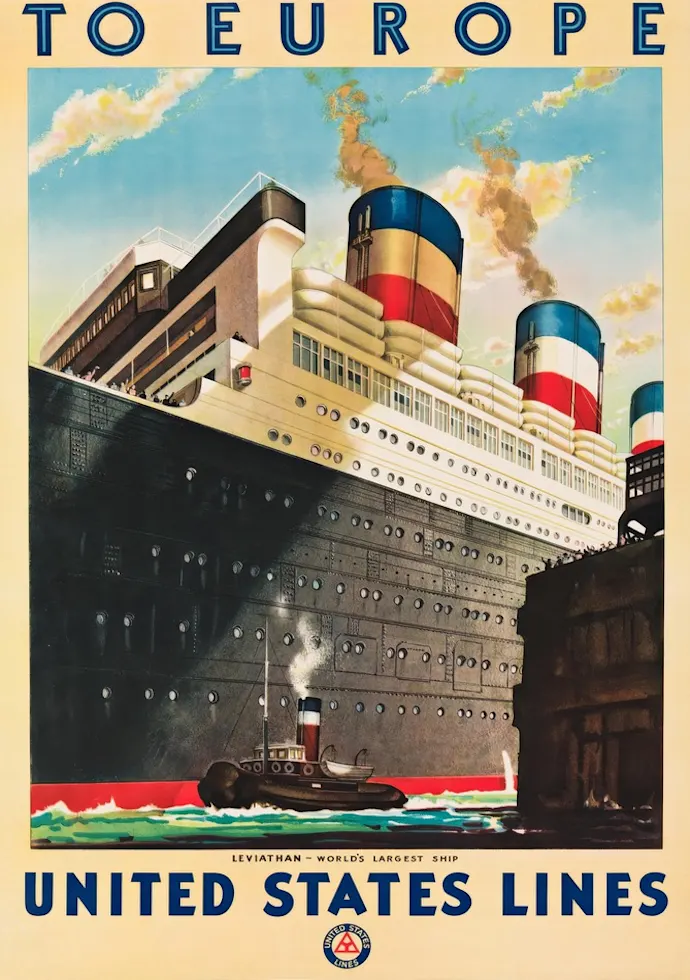 Vintažinis kelionių plakatas Leviathan Steamship Europa – vintažinis kelionių plakatas | Framein