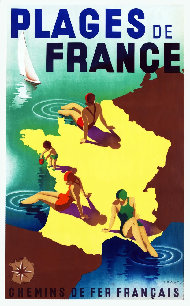 Vintažinis kelionių plakatas Plages de France 1928 – vintažinis kelionių plakatas | Framein