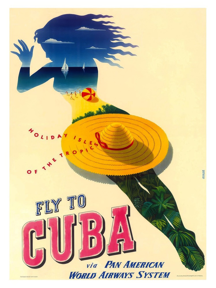 Vintažinis kelionių plakatas Fly to Cuba 1950 – vintažinis kelionių plakatas | Framein