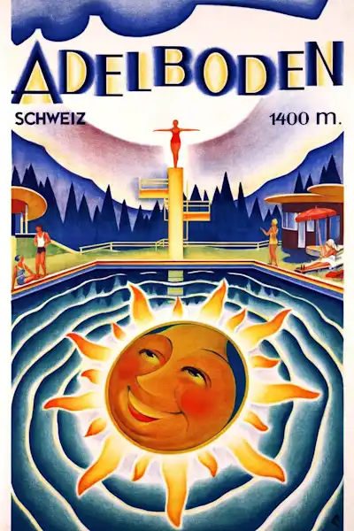 Vintažinis kelionių plakatas Adelboden Schweiz 1933 – vintažinis kelionių plakatas | Framein