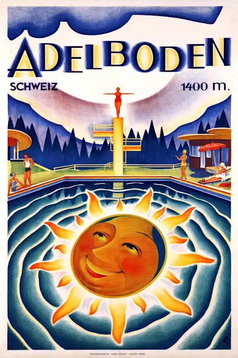 Vintažinis kelionių plakatas Adelboden Schweiz 1933 – vintažinis kelionių plakatas | Framein