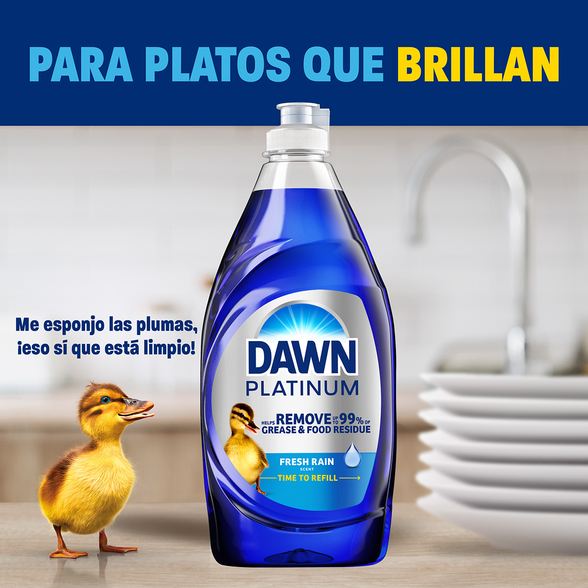 LAVE LOS TRASTES MÁS RÁPIDO  PODER ANTIGRASA SUPERIOR*  LIMPIA  LAS MANCHAS DE CAFÉ Y TÉ  FUNCIONA MÁS ALLÁ DEL FREGADERO  * frente a Dawn no concentrado