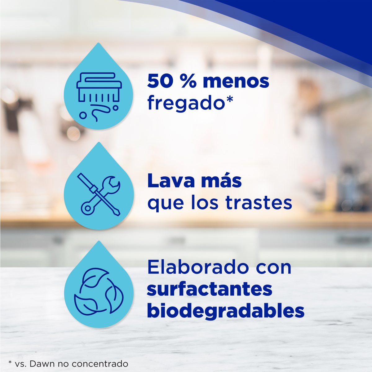 50 % menos fragado, lava mas que los trastes, elaborado con surfactantes biodegradables