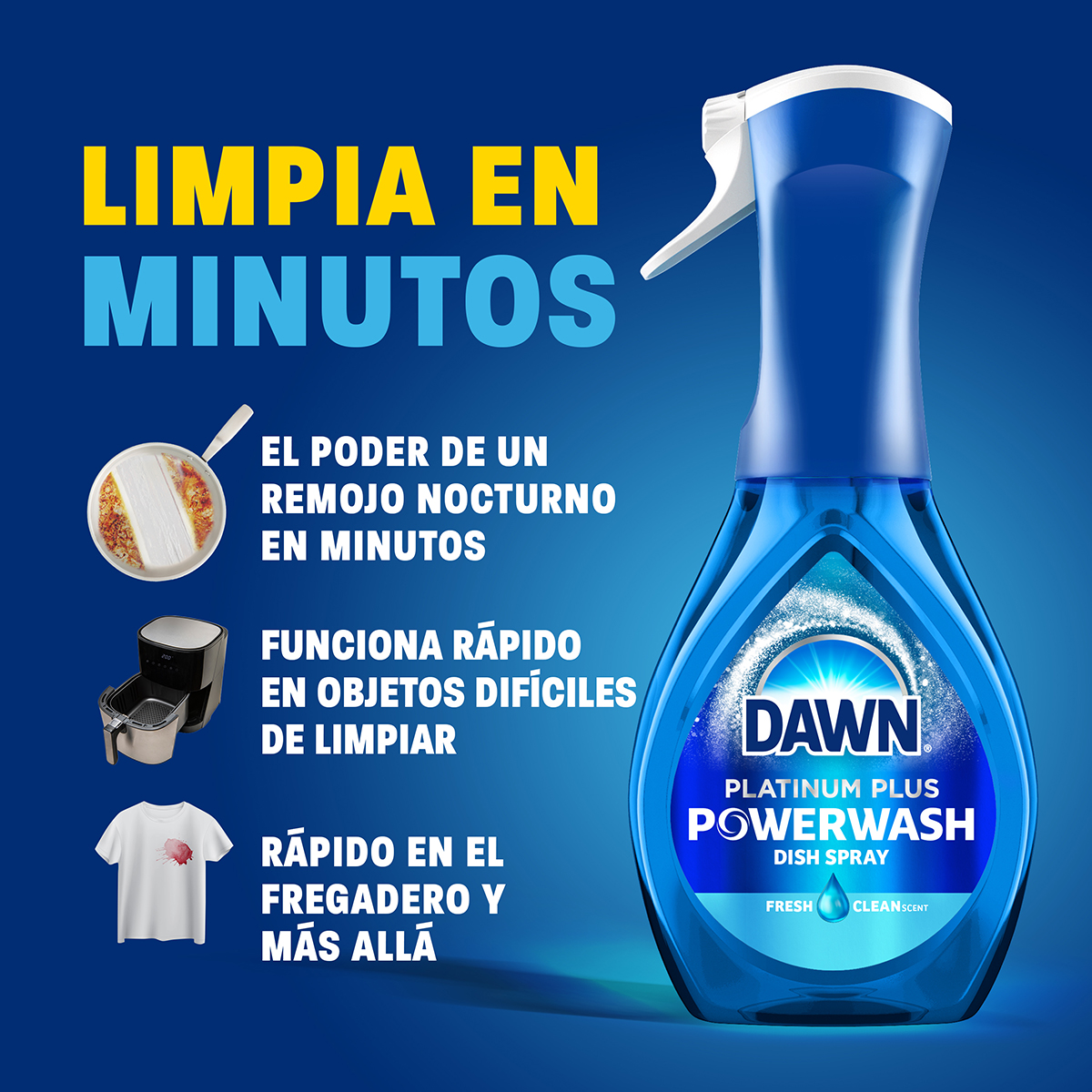 LIMPIA EN MINUTOS  EL PODER DE  UN REMOJO NOCTURNO EN MINUTOS; FUNCIONA RÁPIDO EN OBJETOS DIFÍCILES DE LIMPIAR; RÁPIDO EN EL FREGADERO Y MÁS ALLÁ