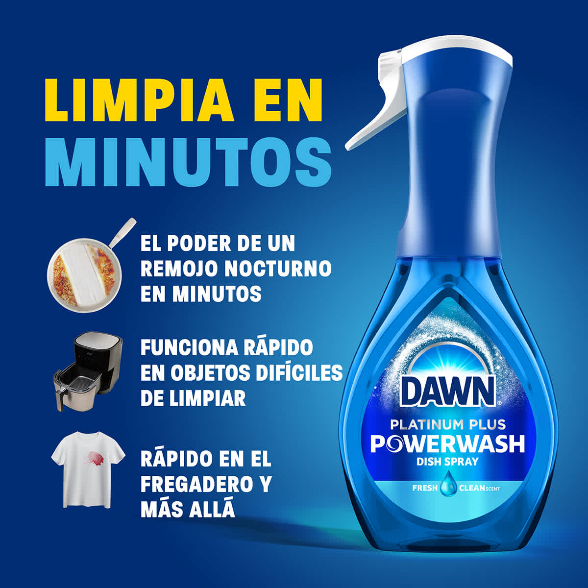 LIMPIA EN MINUTOS  EL PODER DE  UN REMOJO NOCTURNO EN MINUTOS; FUNCIONA RÁPIDO EN OBJETOS DIFÍCILES DE LIMPIAR; RÁPIDO EN EL FREGADERO Y MÁS ALLÁ