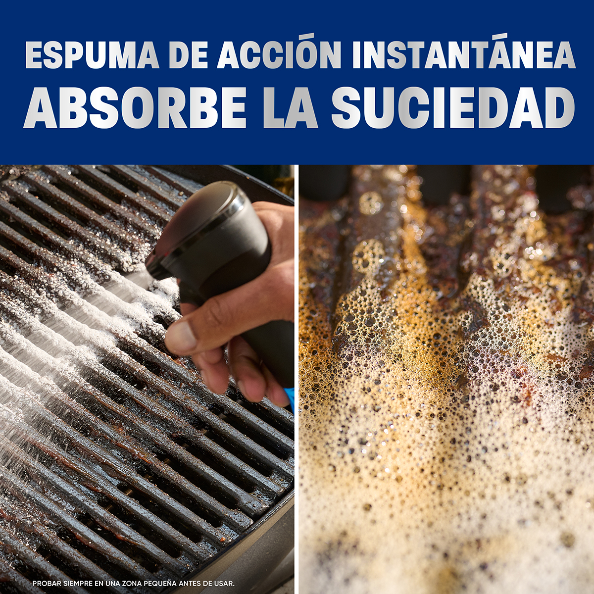 ESPUMA DE ACCIÓN INSTANTÁNEA ABSORBE LA SUCIEDAD;  PROBAR SIEMPRE EN UNA ZONA PEQUEÑA ANTES DE USAR.