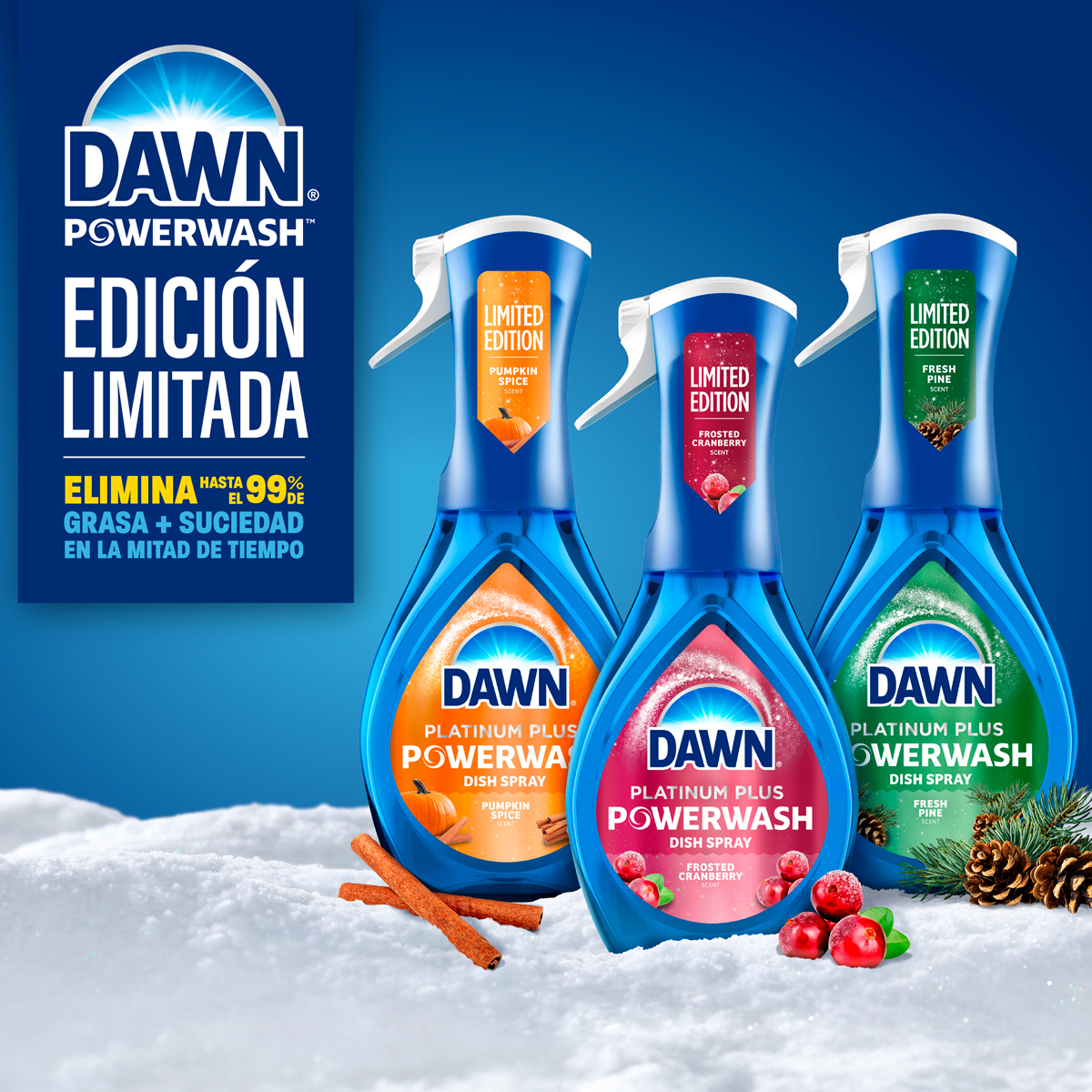 DAWN POWERWASH: EDICIÓN LIMITADA  ELIMINA HASTA EL 99 % DE GRASA + SUCIEDAD EN LA MITAD DE TIEMPO