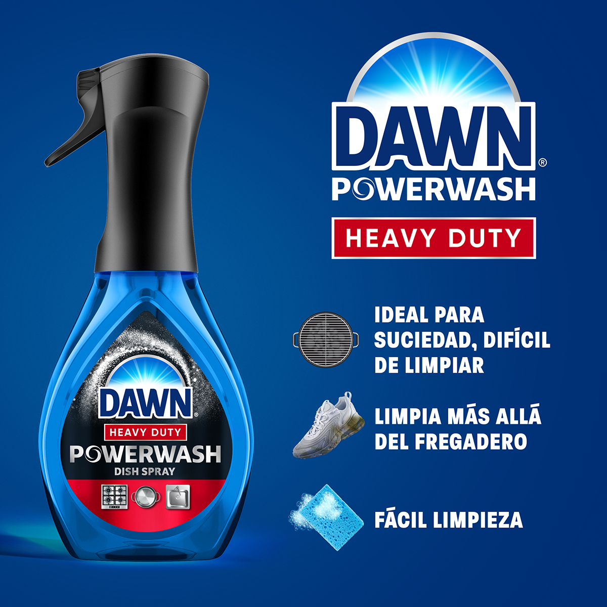 DAWN POWERWASh HEAVY DUTY:  IDEAL PARA SUCIEDAD, DIFÍCIL DE LIMPIAR; LIMPIA MÁS ALLÁ DEL FREGADERO; FÁCIL LIMPIEZA