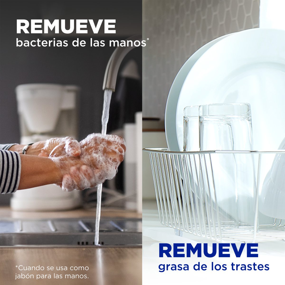 Remueve bacterias de las manos; Remueve grasa de los trastes