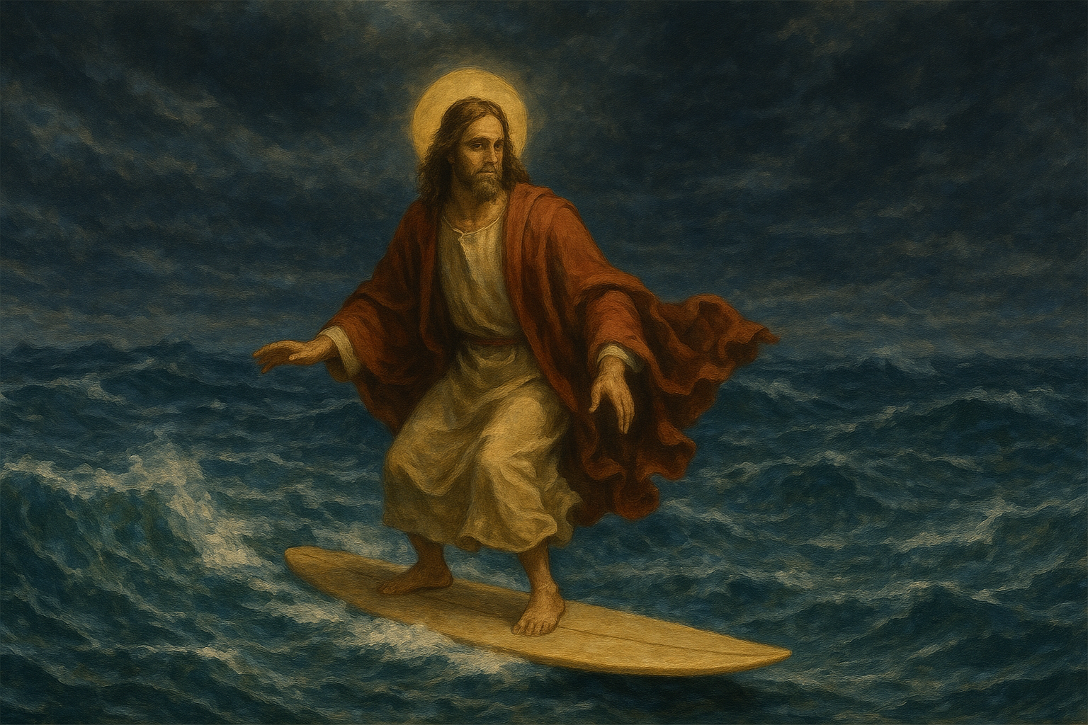 Jesus Calogero 海と船の風景 272/300 Jesus_on_a_Surfboard.png