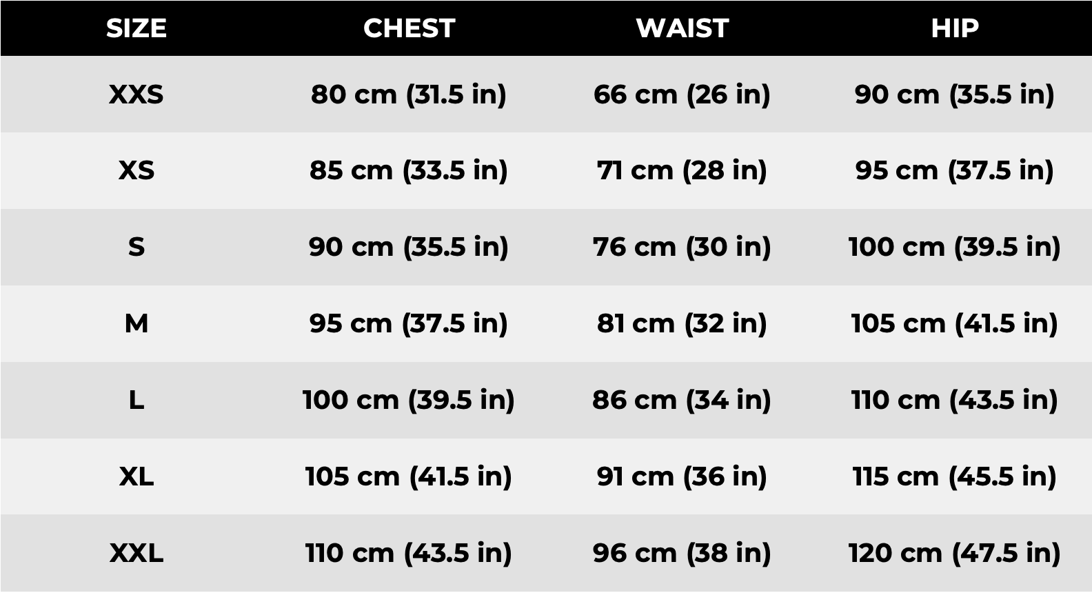 Womens size guide updated