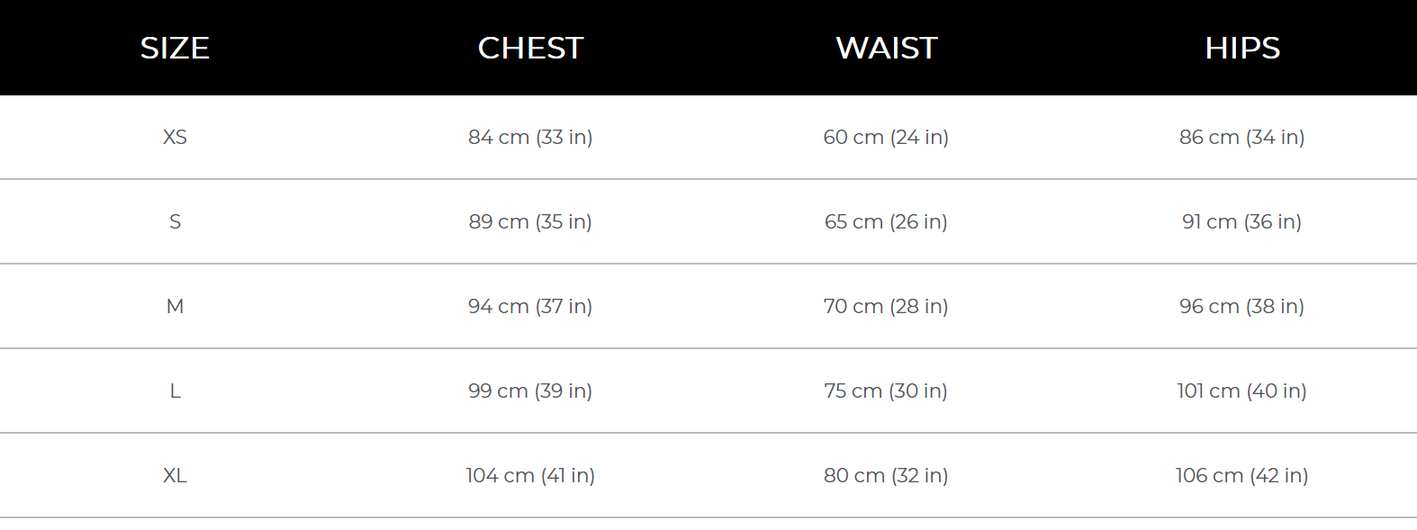 Women Size Guide Top