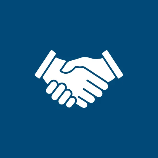 Handshake icon on blue background